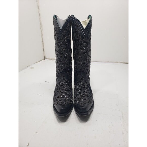 Corral Women’s 8.5M Style # A3752 Black Inlay With Embroidery & Silver Studs - Picture 1 of 8
